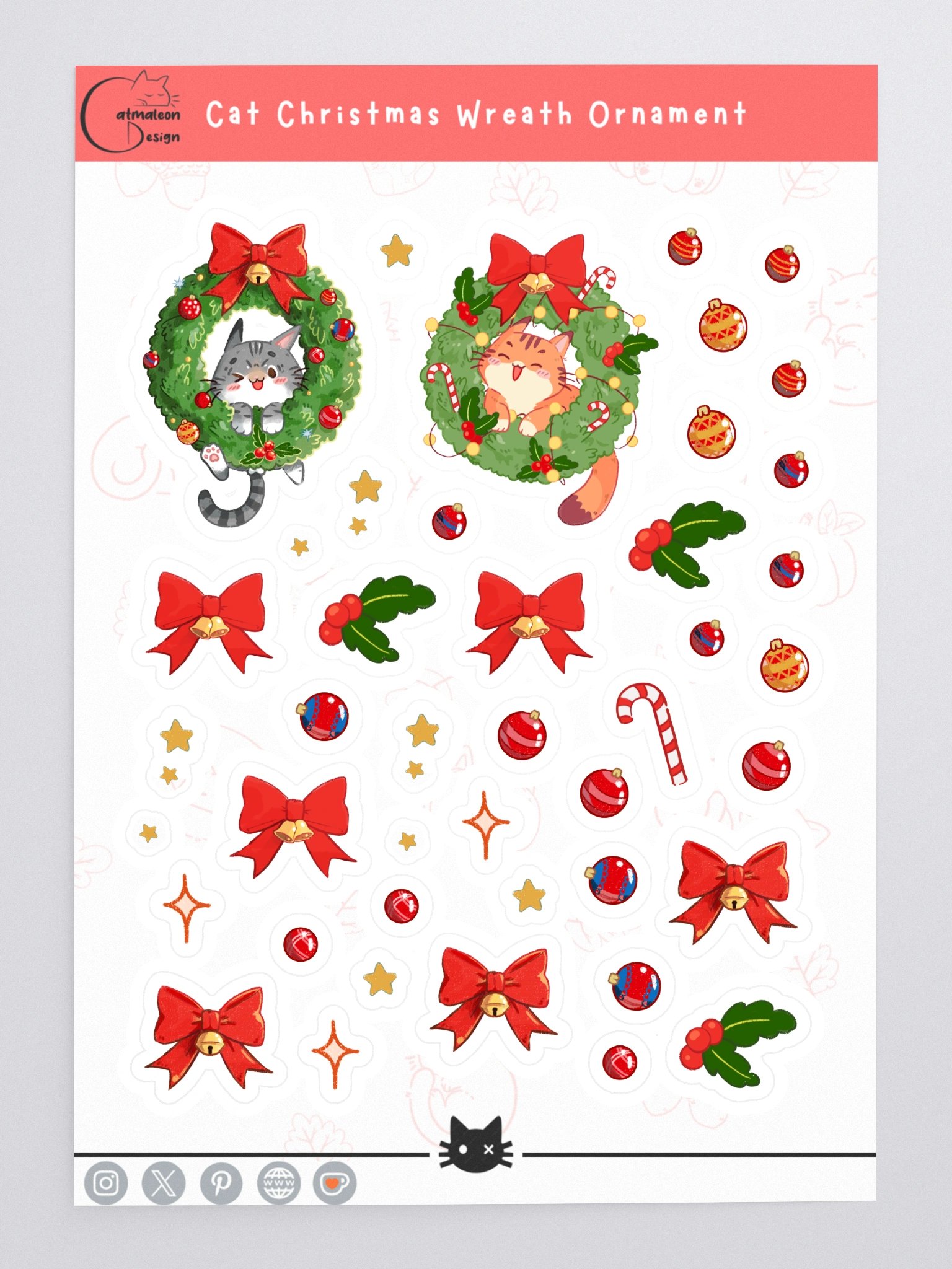Cat Christmas Wreath Decorations – Cozy Holiday sticker product image (3)
