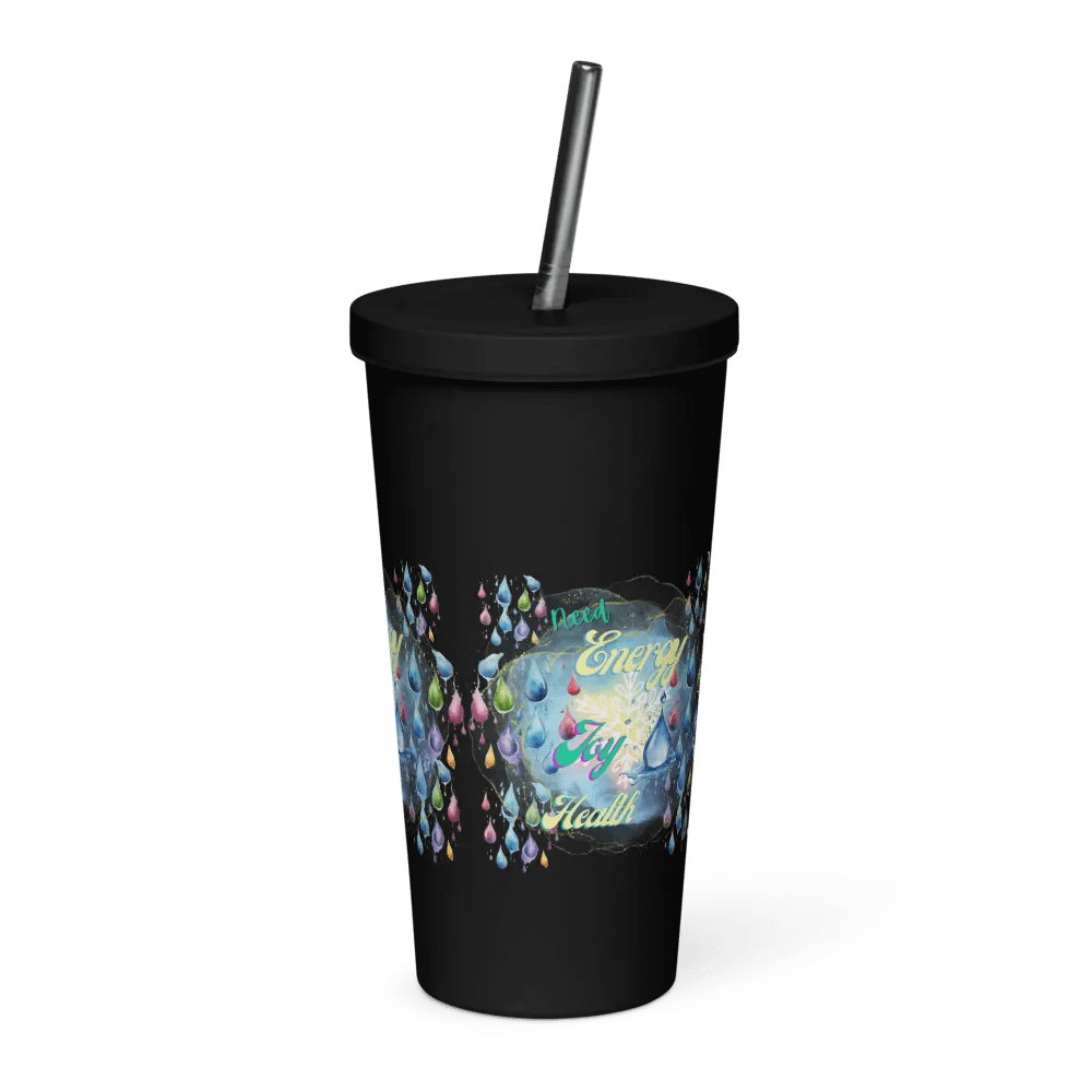 Insulated Tumbler with straw with beautiful swirly  water drop splash and drops design, product image (3)