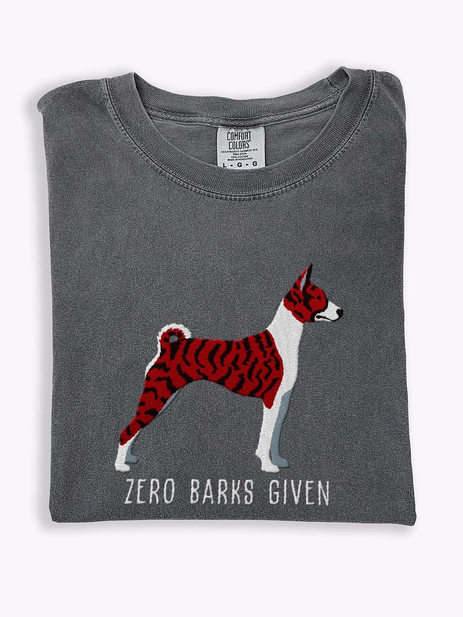 Zero Barks Given T-Shirt(Embroidered) of a Basenji(Brindle) product image (1)