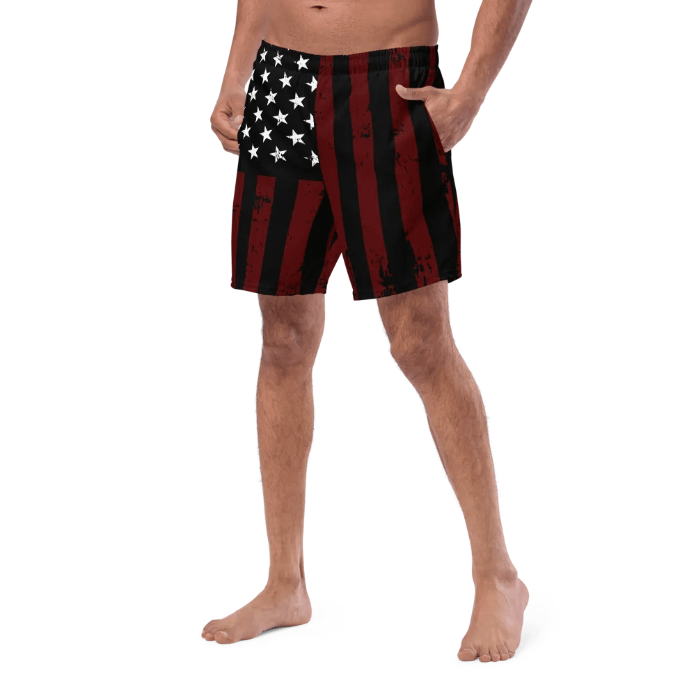 Distressed Black & Red Americana Swim Trunks product image (7)