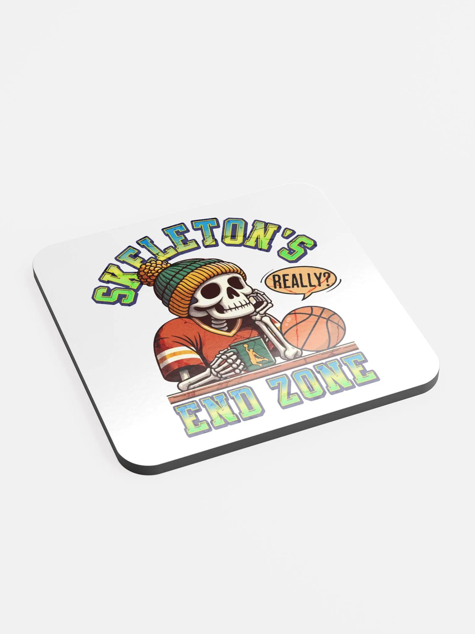 Skeletons End Zone Basketball Thoughtful Glossed Cork Coaster product image (3)