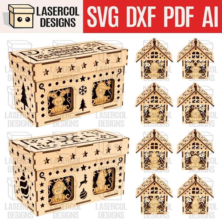 Christmas Characters Houses Ornaments Box Set 1 & Set 2 - Laser Cut Files product image (1)