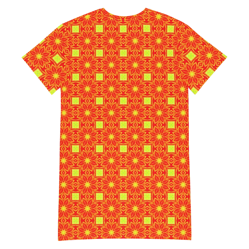 Abstract Repeating Orange Flower T Shirt Dress product image (11)