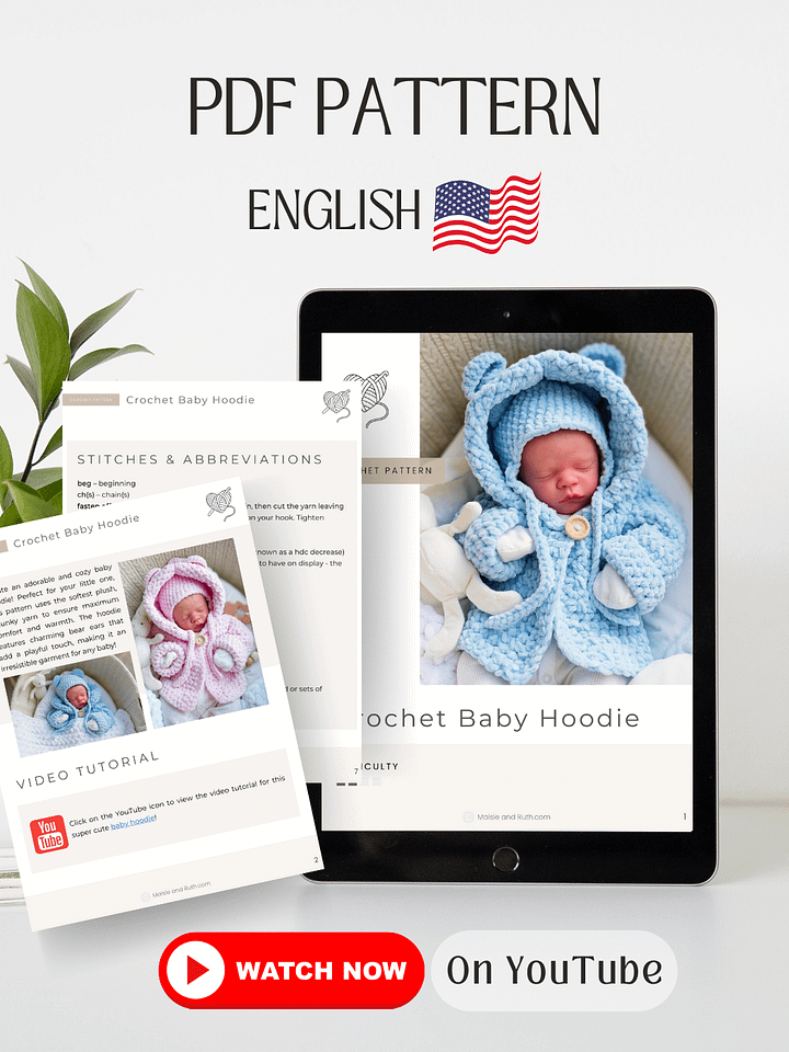 Crochet Pattern: Easy Baby Hoodie (with Bear Ears) product image (2)