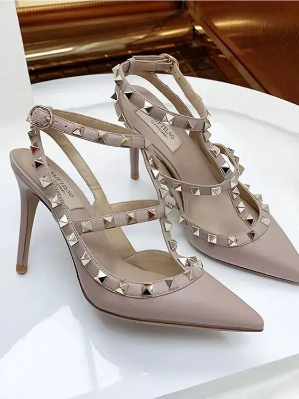 Genuine Leather Sandals Summer Rivets Sequin Pointed Pumps Classic Wedding Shoes product image (1)