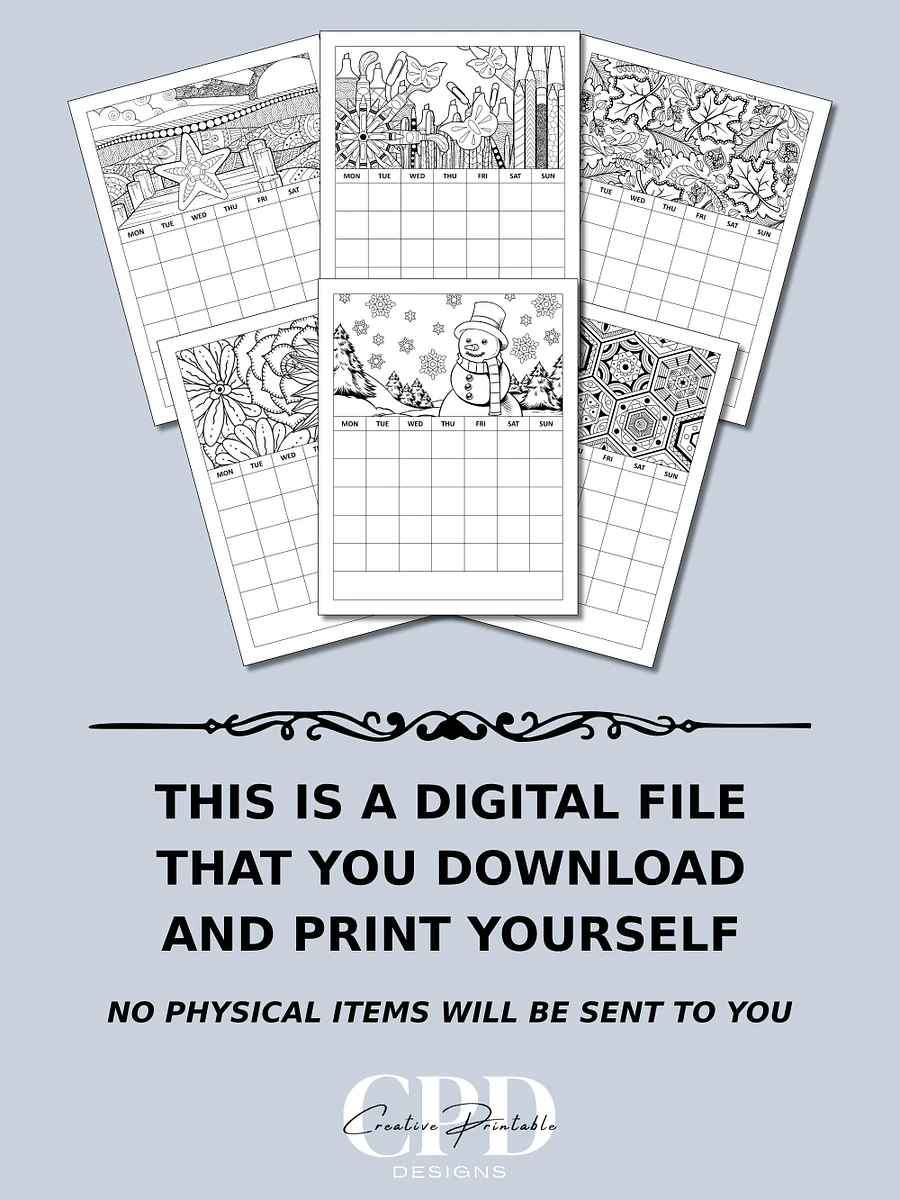 Printable Undated Monthly Calendar With Coloring Pictures product image (5)