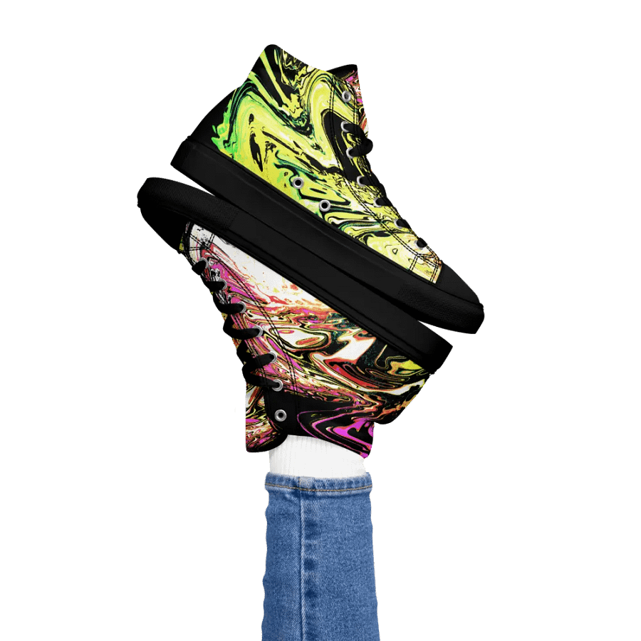 Abstract Neon Daisy Swirl Ladies High Top Canvas Shoes product image (4)