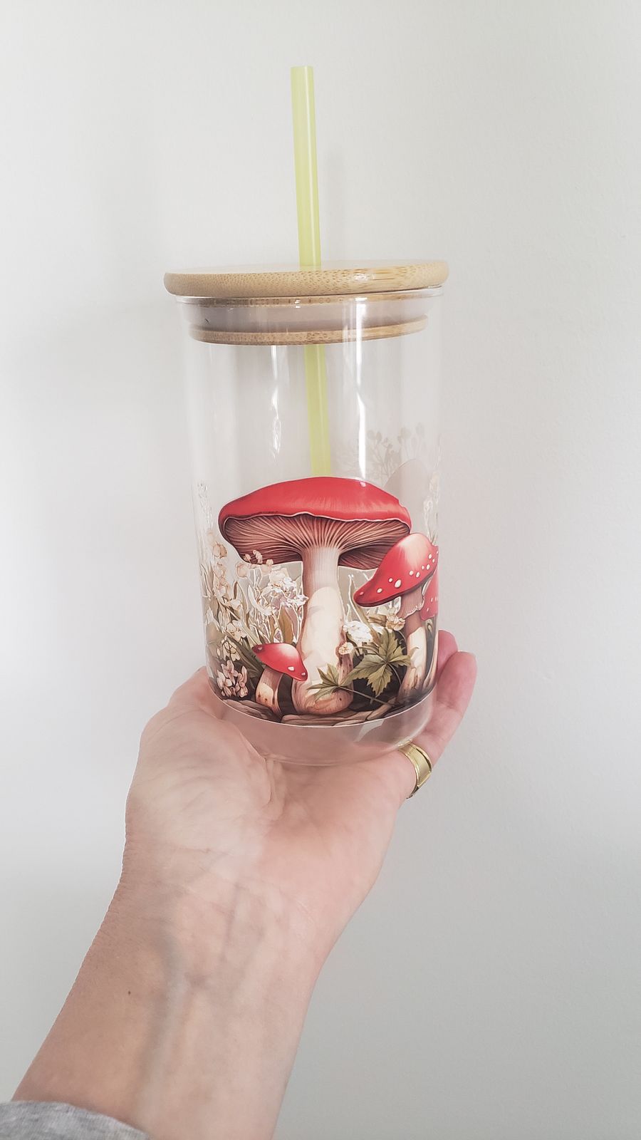 Cute Mushroom Glass Jar with Bamboo Lid product image (2)