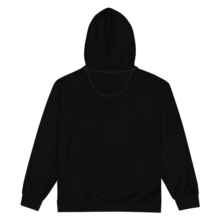 Black Solid Color Eco Friendly Unisex Zip Hoodie (White Strings & Stitches) product image (2)