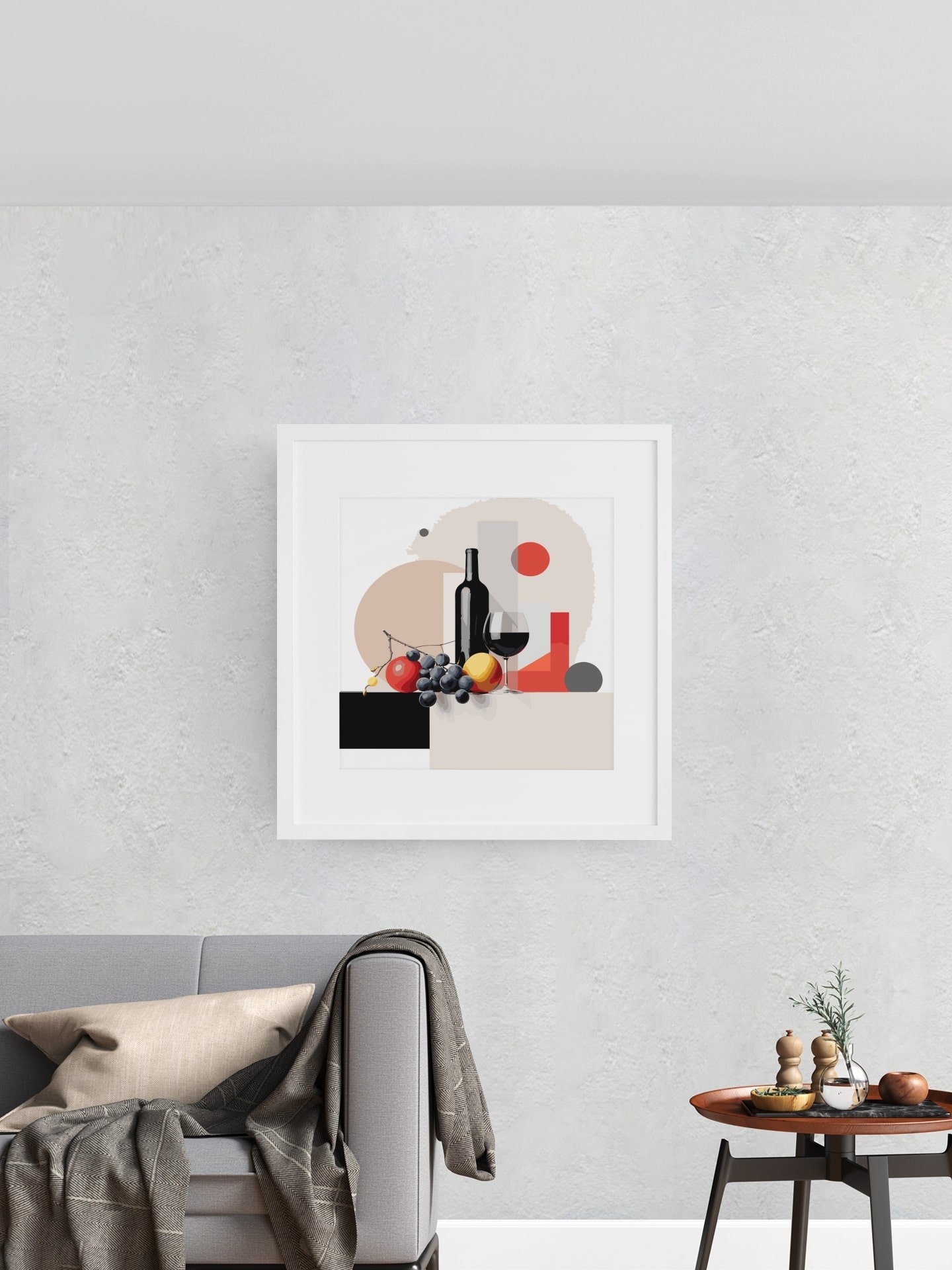 Stylish Wine and Grapes Poster, Modern Kitchen Wall Art, Geometric Abstract Still Life, Chic Dining Room Decor, Wine Lovers Gift Idea product image (1)