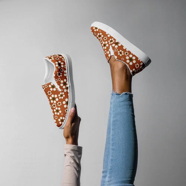 Mexican Terracotta floral Women's Canvas Slip-Ons product image (1)