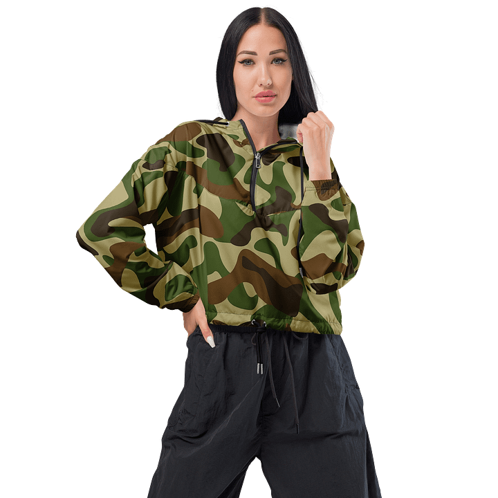 Woodland Green Army Camouflage Military Camo Pattern Women's Cropped Windbreaker product image (1)