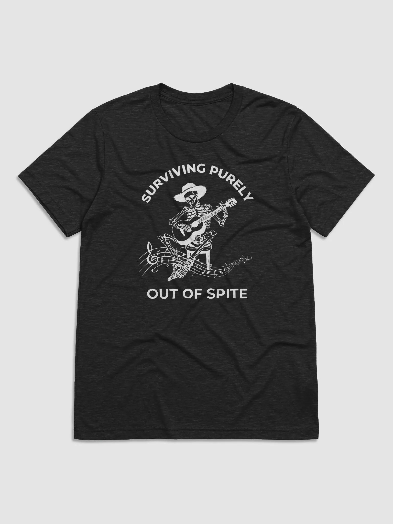 Surviving Purely Out of Spite" Skeleton Guitar T-Shirt – Funny Gothic Western Tee product image (3)