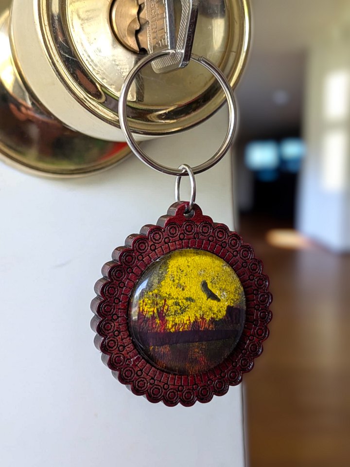 Western Sky glass cabochon & wood keychain product image (1)