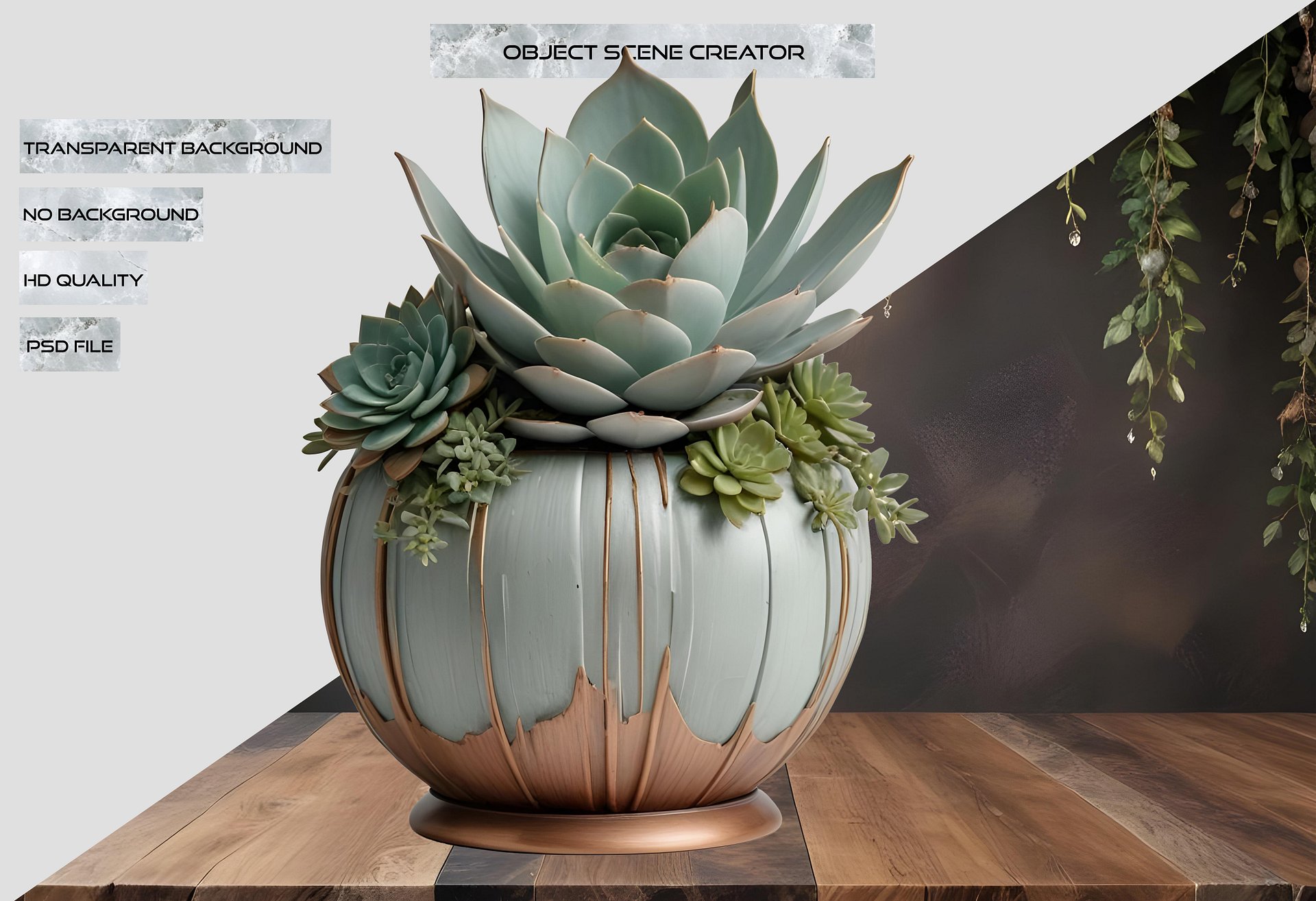 Collection: Gatsby Grace – Art Deco Succulent Arrangement PNG product image (2)