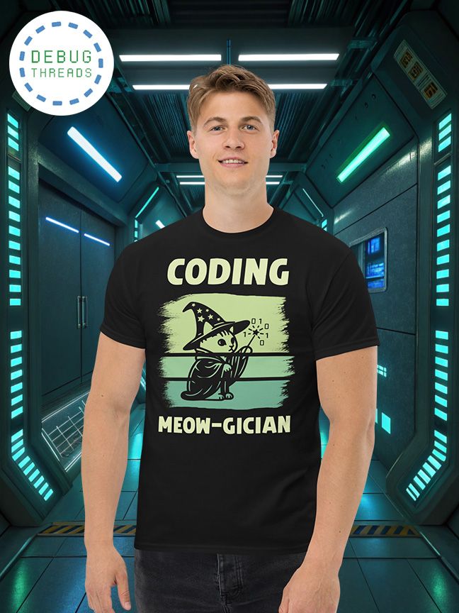 "Coding Meow-gician" Wizard Cat Funny T-Shirt product image (1)