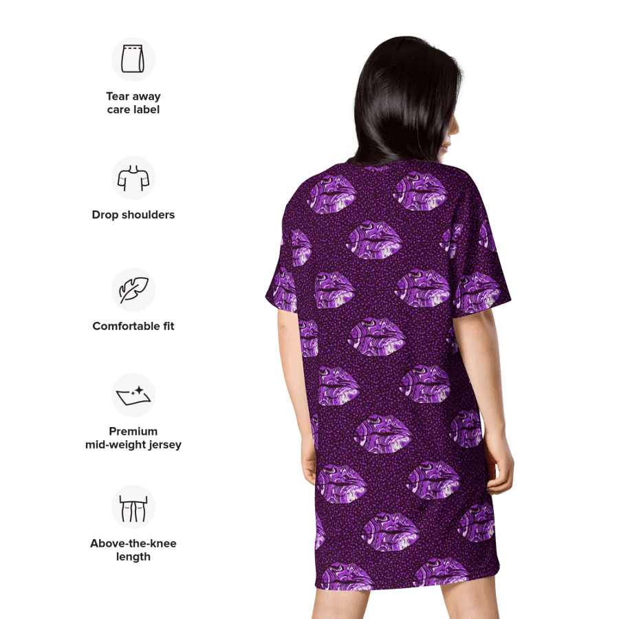 Purple Marbled Lips Tshirt Dress product image (10)