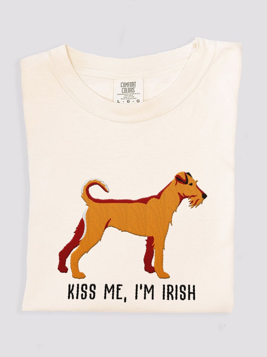 Kiss Me, I'm Irish T-Shirt(Embroidered) of an Irish Terrier(Tan) product image (1)