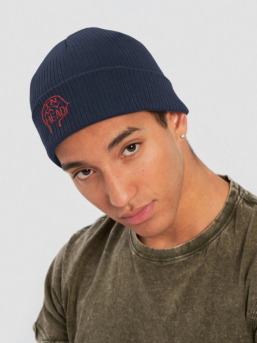 In My Head (red) embroidered organic beanie product image (9)