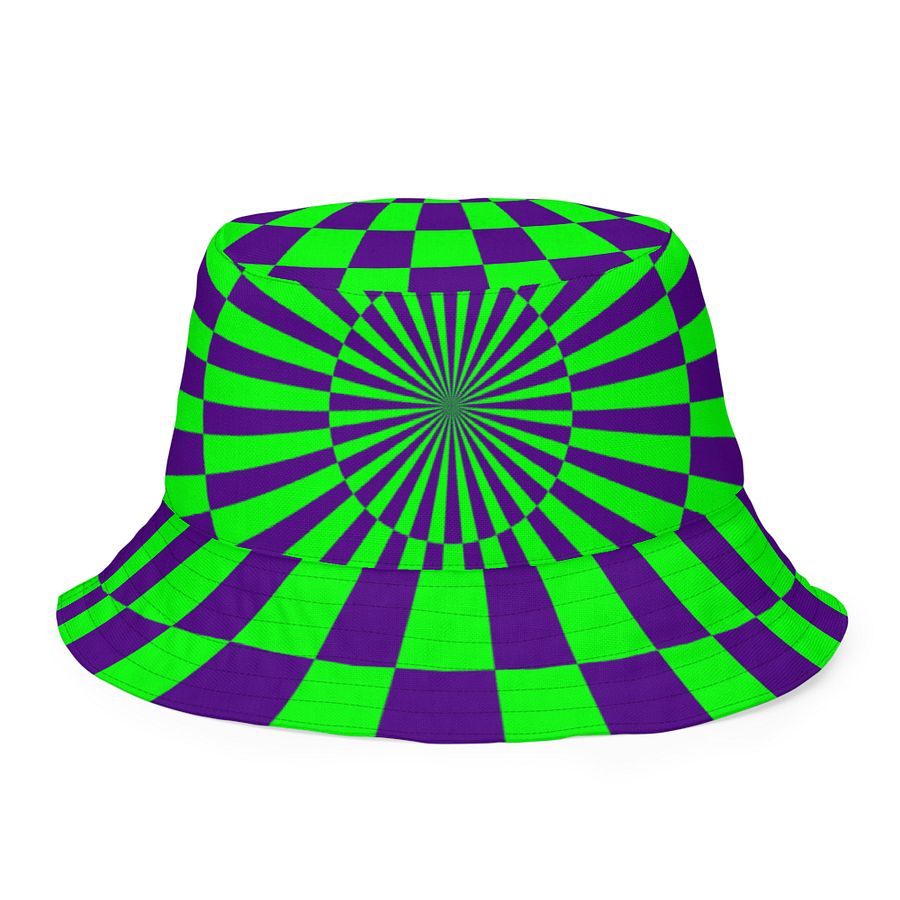 Twisted Circus Style Reversible Bucket Hat, Pink Blue Green Purple Spirals Checkers Accessory product image (4)