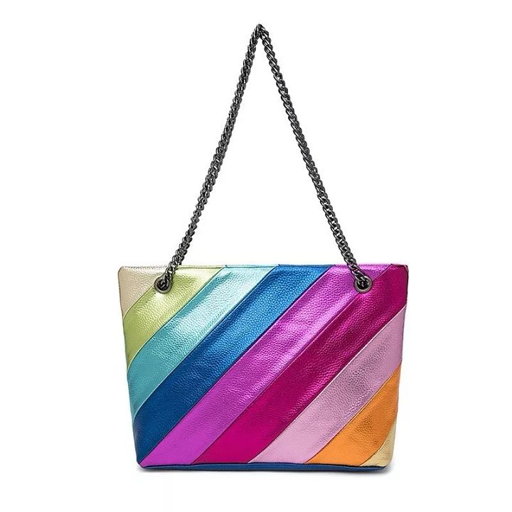 Women's bags contrast color stitching chain messenger bag rainbow shoulder bag product image (1)