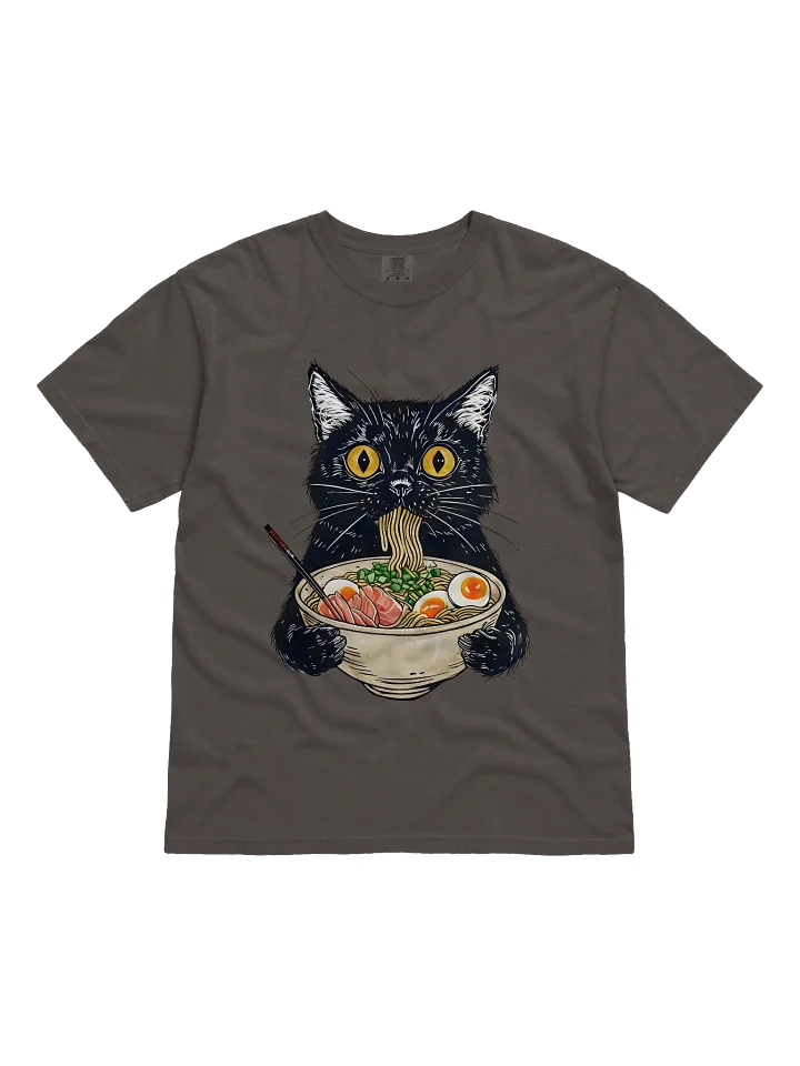 Ramen Eating Black Cat T-Shirt – Relaxed Fit Heavyweight Unisex Cotton T-Shirt product image (3)