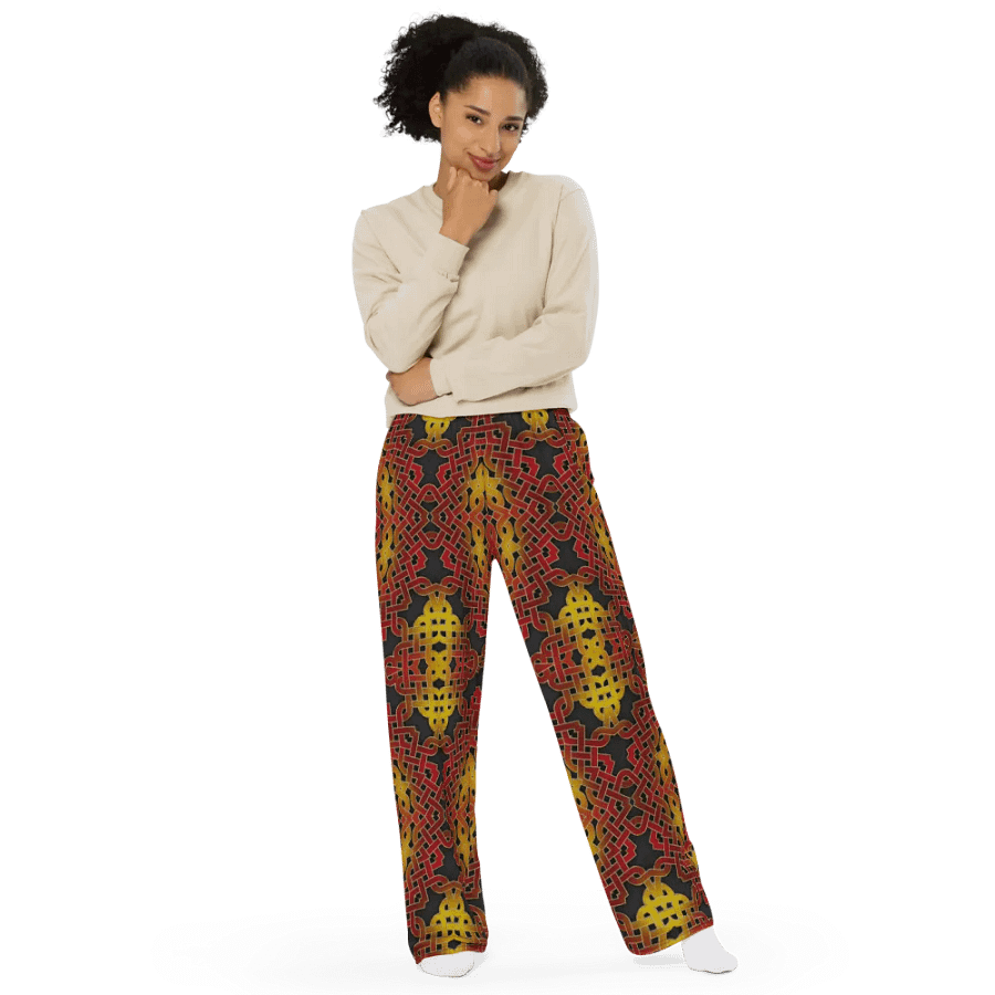Orange and Gold Celtic Knot Kaleidoscope Wideleg Pants product image (5)