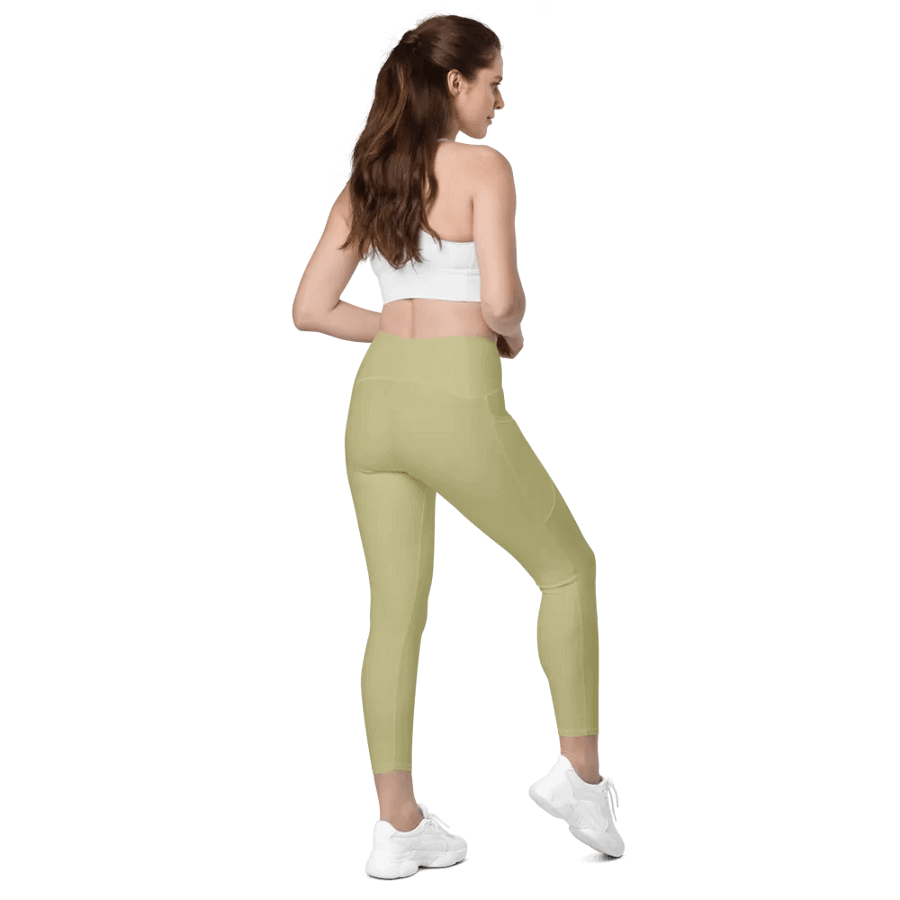 Plain Medium Yellow True Summer Women's High Waisted Premium Crossover Leggings with Pockets by Treasure Pie product image (7)