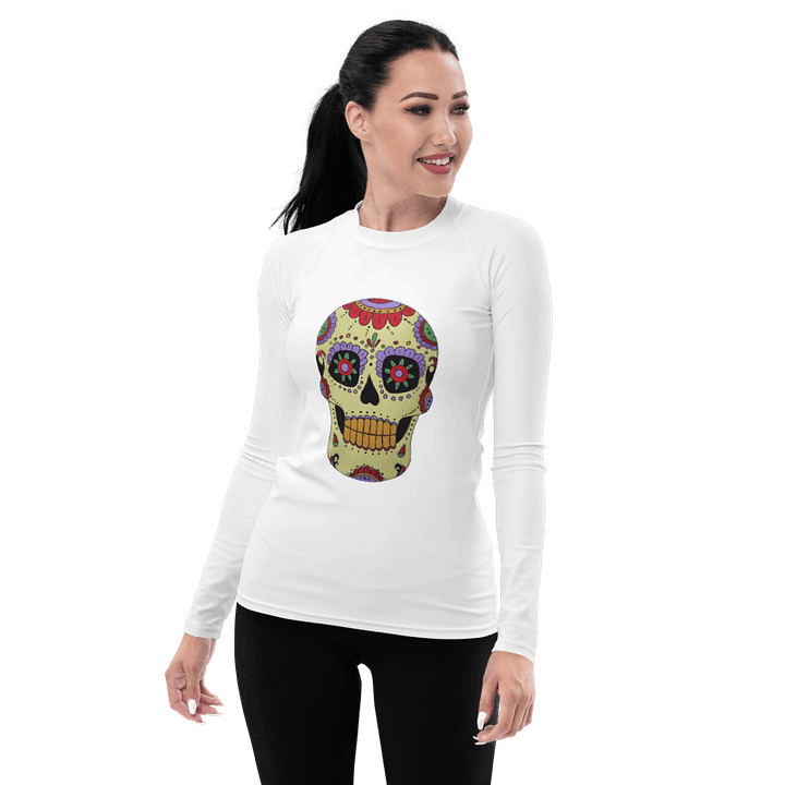 Calavera Sugar Skull (art by Dina R.) - acrylic painting picture -Women's Rash Guard product image (1)