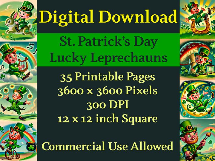 St. Patrick's Day Lucky Leprechauns Digital Paper Pages, Scrapbook, Junk Journal or Printable Images product image (2)