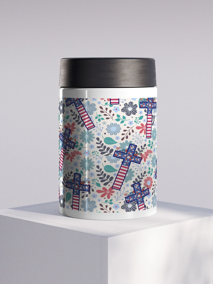 Floral Patriotic Cross Patterned Stainless Steel Koozie product image (1)