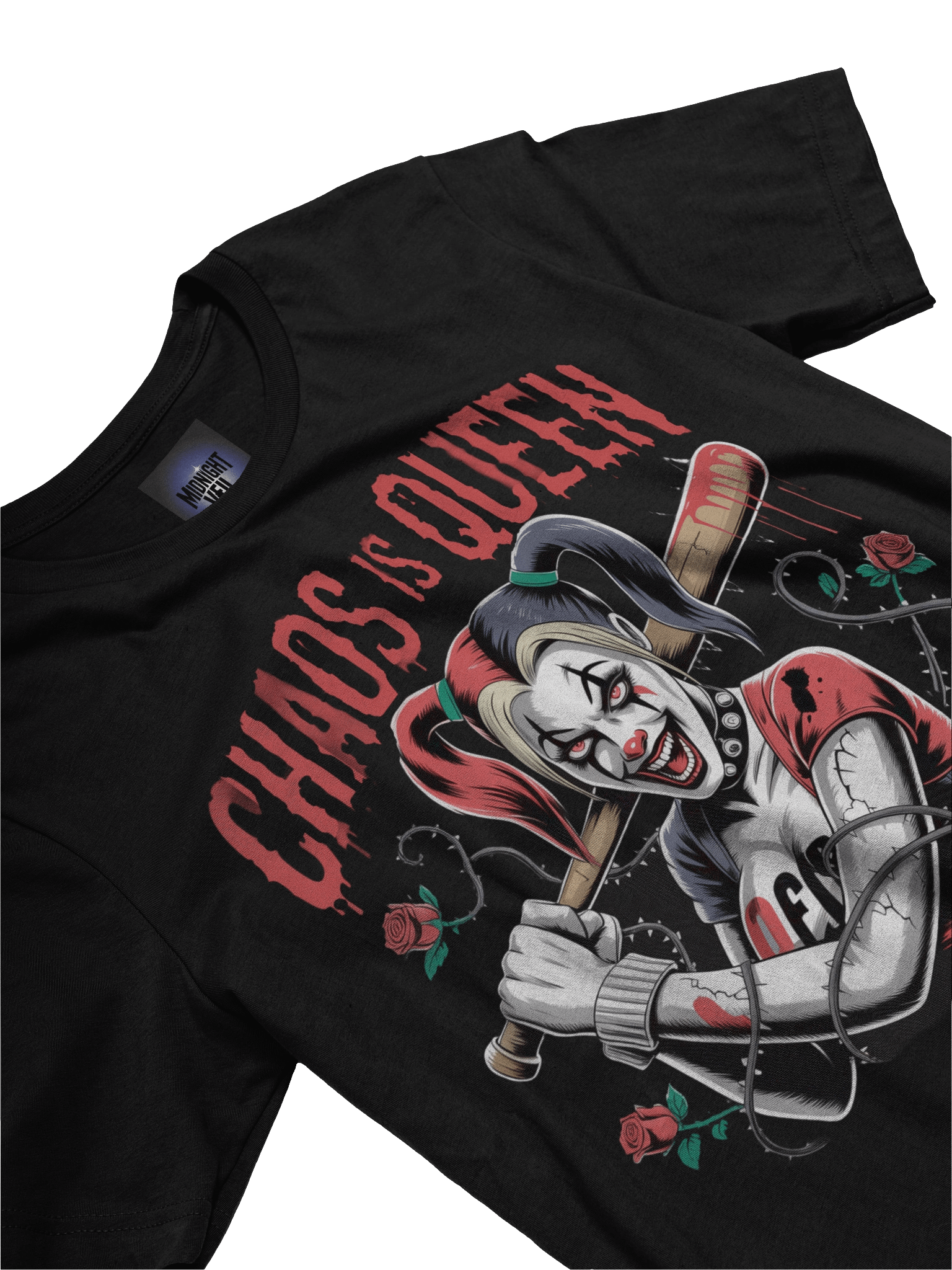 Harley Quinn 'Chaos is Queen' Rose-Thorn Bat Supersoft T-Shirt product image (5)
