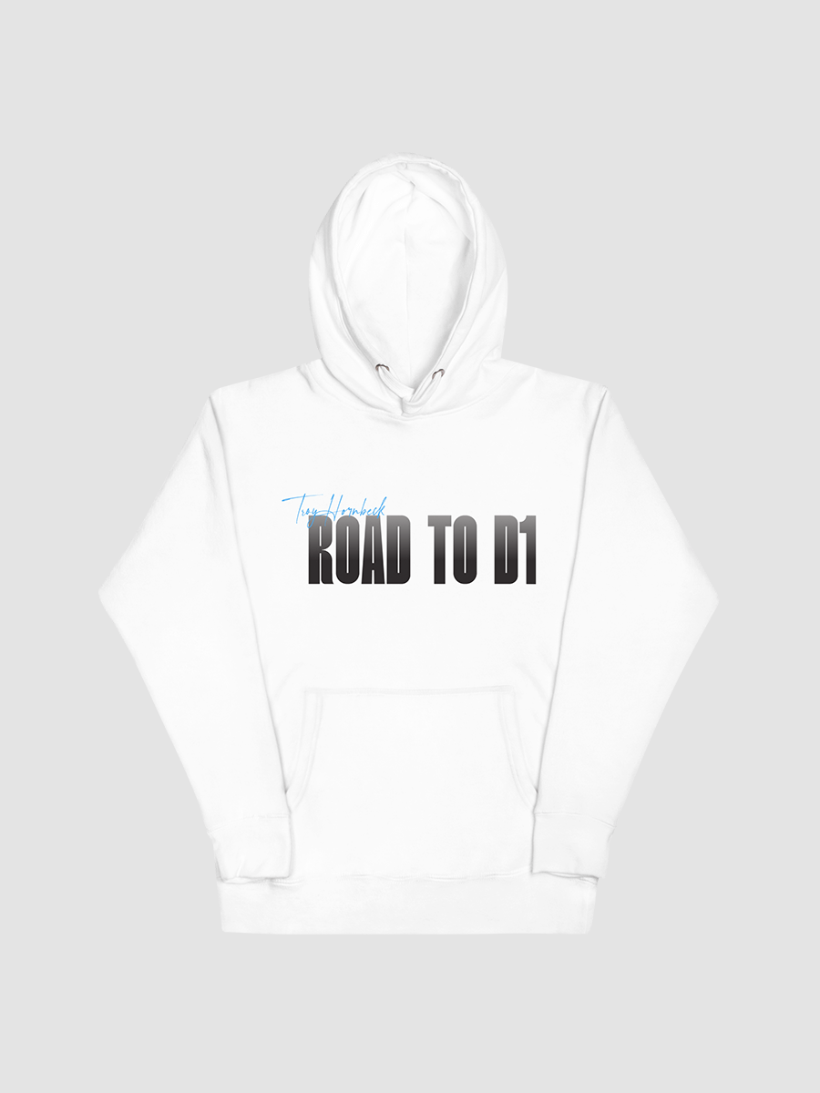 Troy Hornbeck - ROAD TO D1 - White Hoodie with BLUE product image (1)