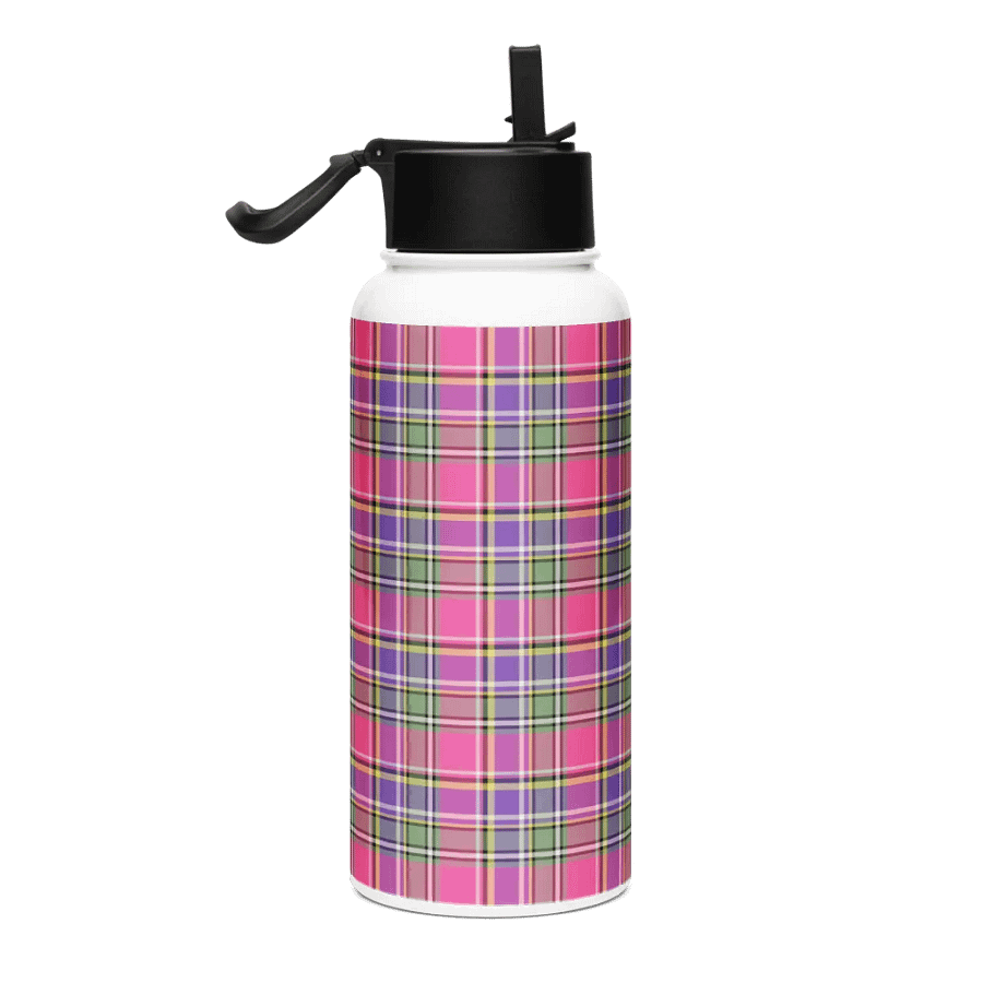 Hot Pink and Purple Vintage Plaid Water Bottle product image (1)