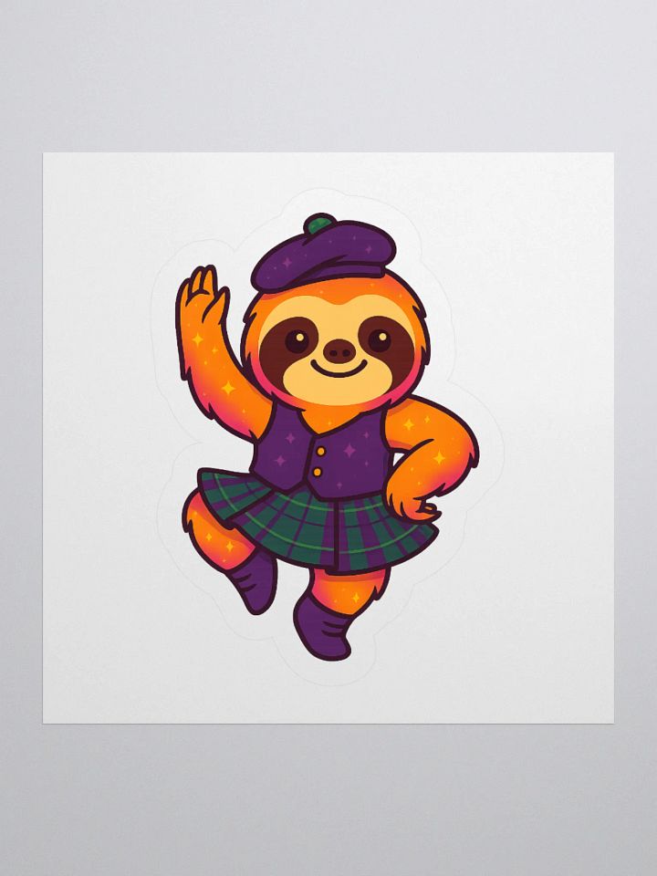 Highland Dance Sloth Sticker – Cute Scottish Sloth in Tartan for Dancers, Teachers, and Sparkly Sticker Fans product image (1)