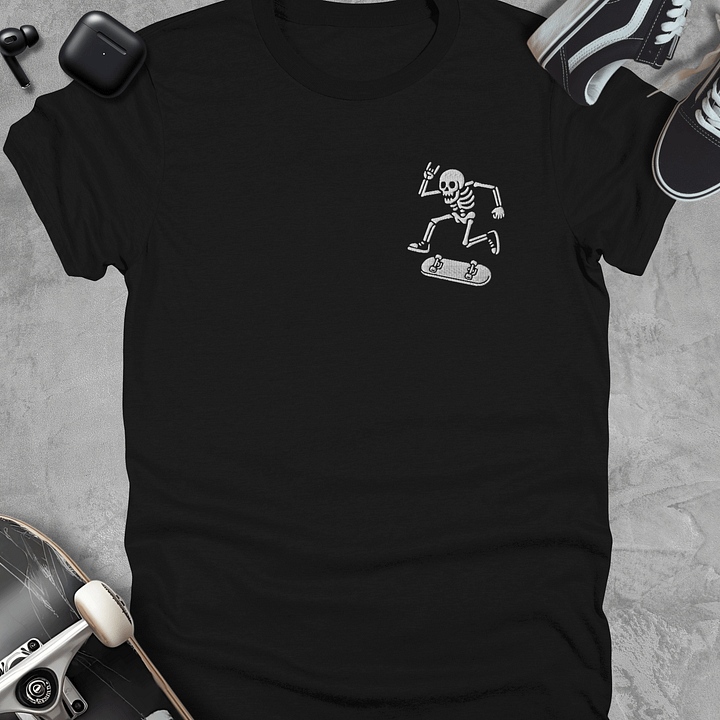Embroidered skateboarding skeleton, Skate t-shirt, Unisex product image (1)