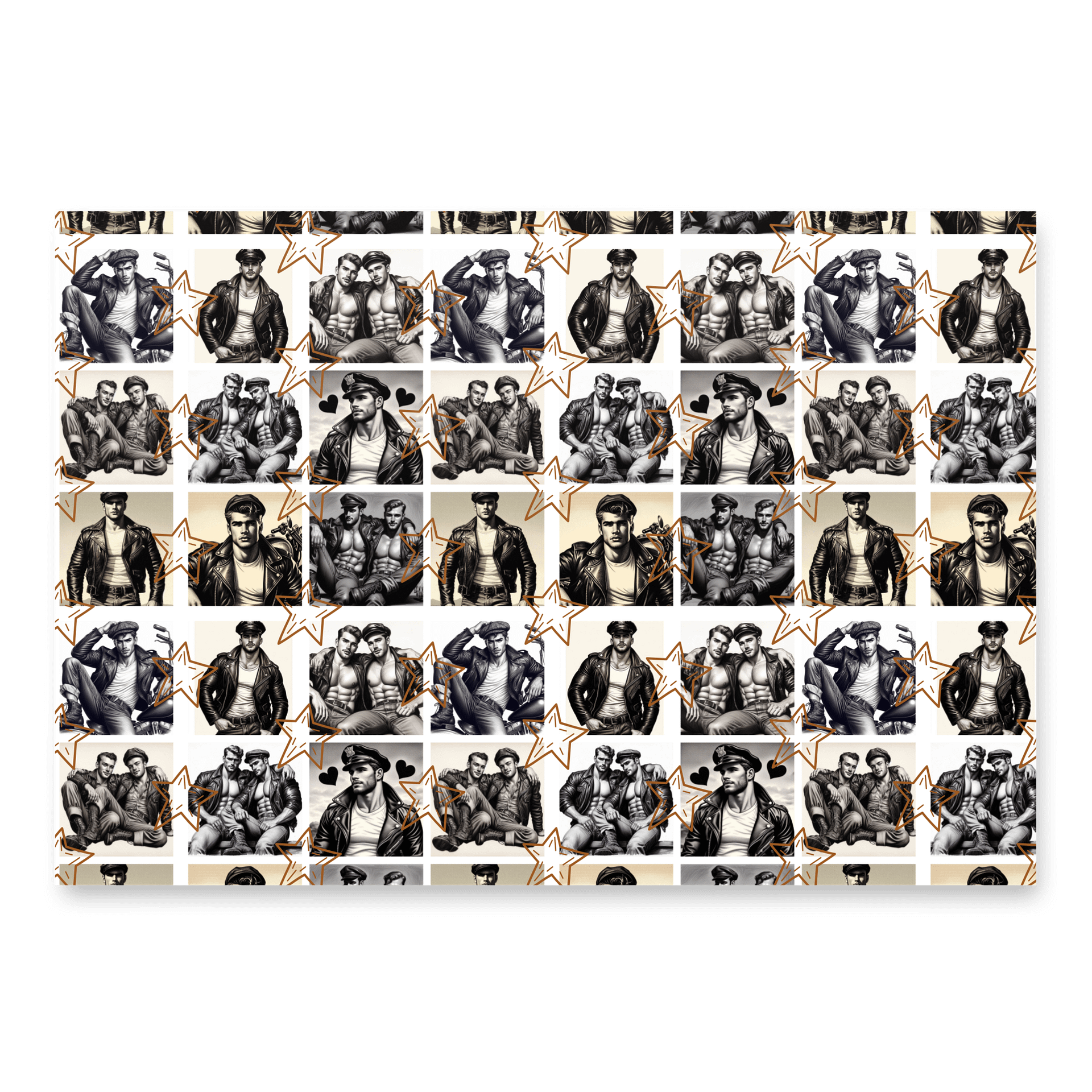 Biker Boys Hangout Tom of Finland Tribute Gay Leather Bikers Christmas Wrapping Paper Set of 3 Sheets! product image (4)