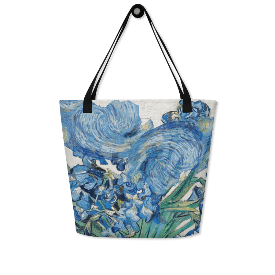 Big printed tote bag with Van Gogh inspired irises and starry night  design product image (4)