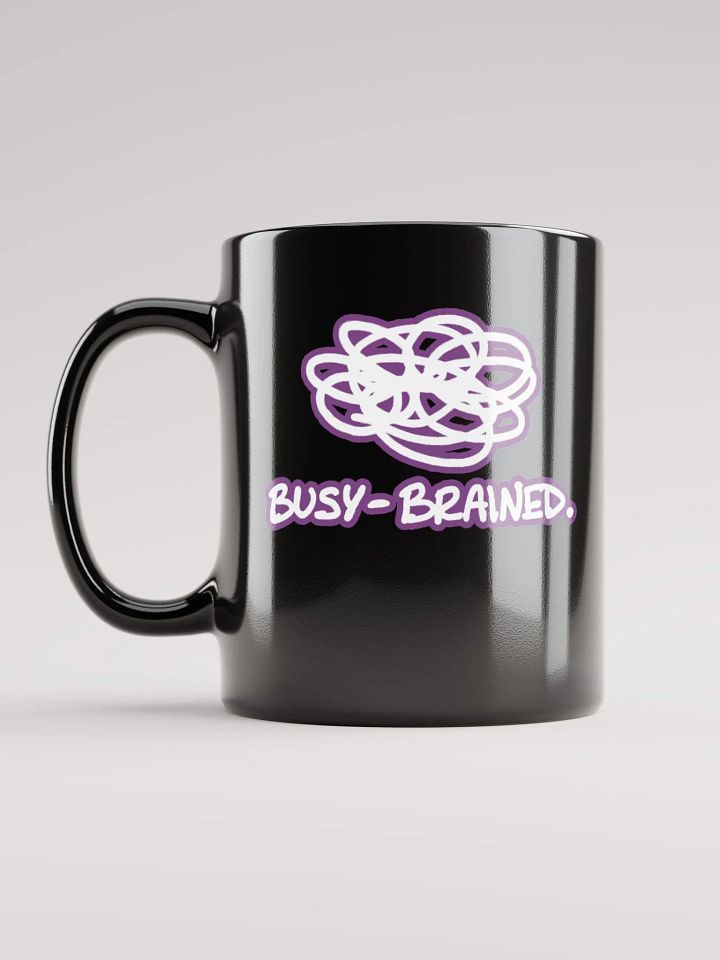 *not* mentally linear (lined design, #763D7D) glossy black mug product image (1)
