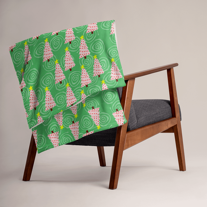Pink Christmas Tree on Green with Swirls Soft Throw Blanket product image (2)