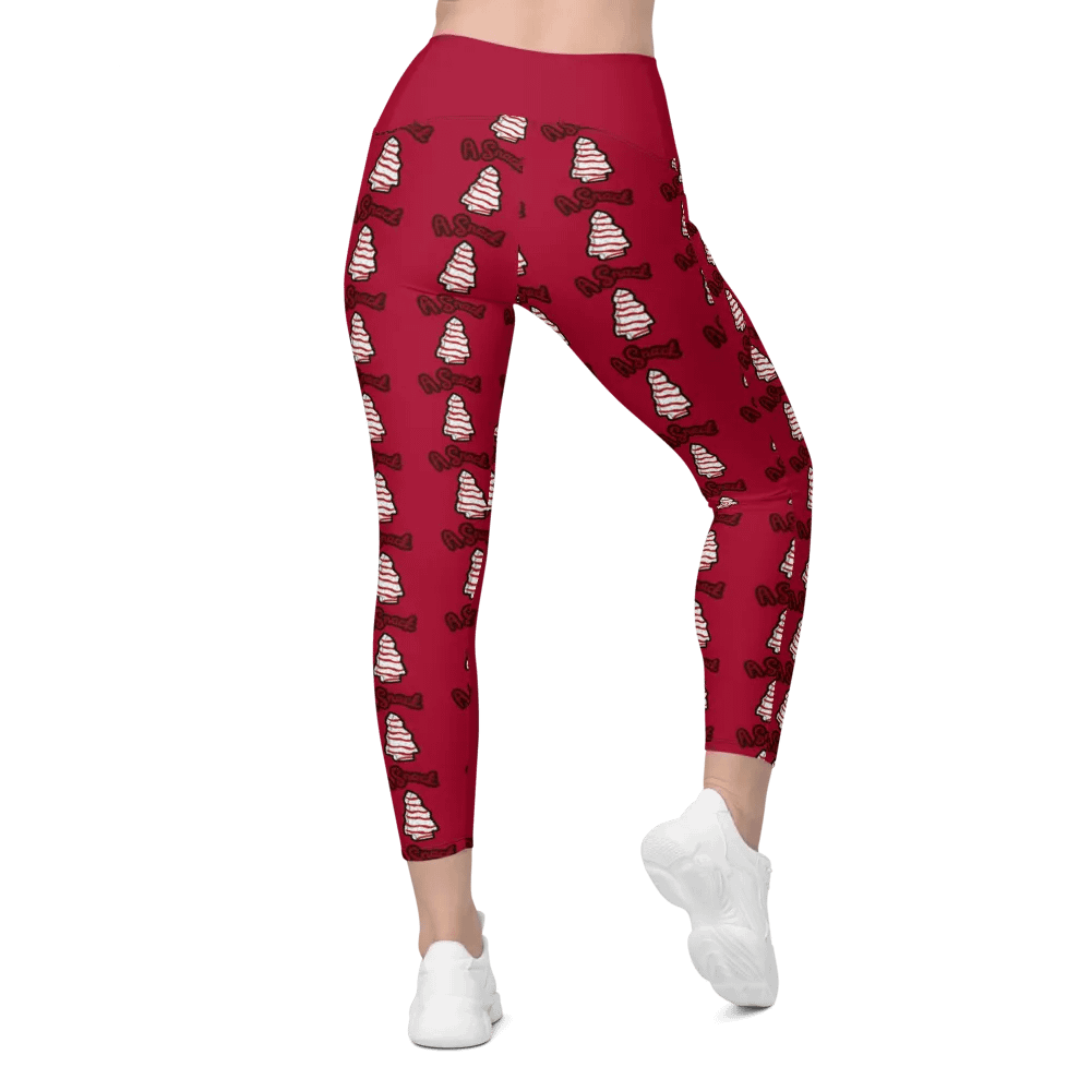 Vanilla Holiday Snack Cake All-Over Print Red Crossover Leggings with Pockets product image (2)
