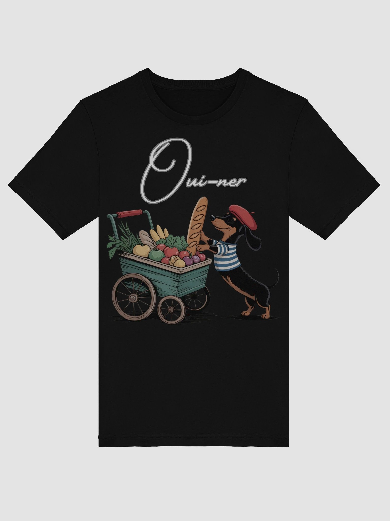 Oui-ner at the Market – Cute French Dachshund T-Shirt for Dog Lovers & Foodies product image (5)