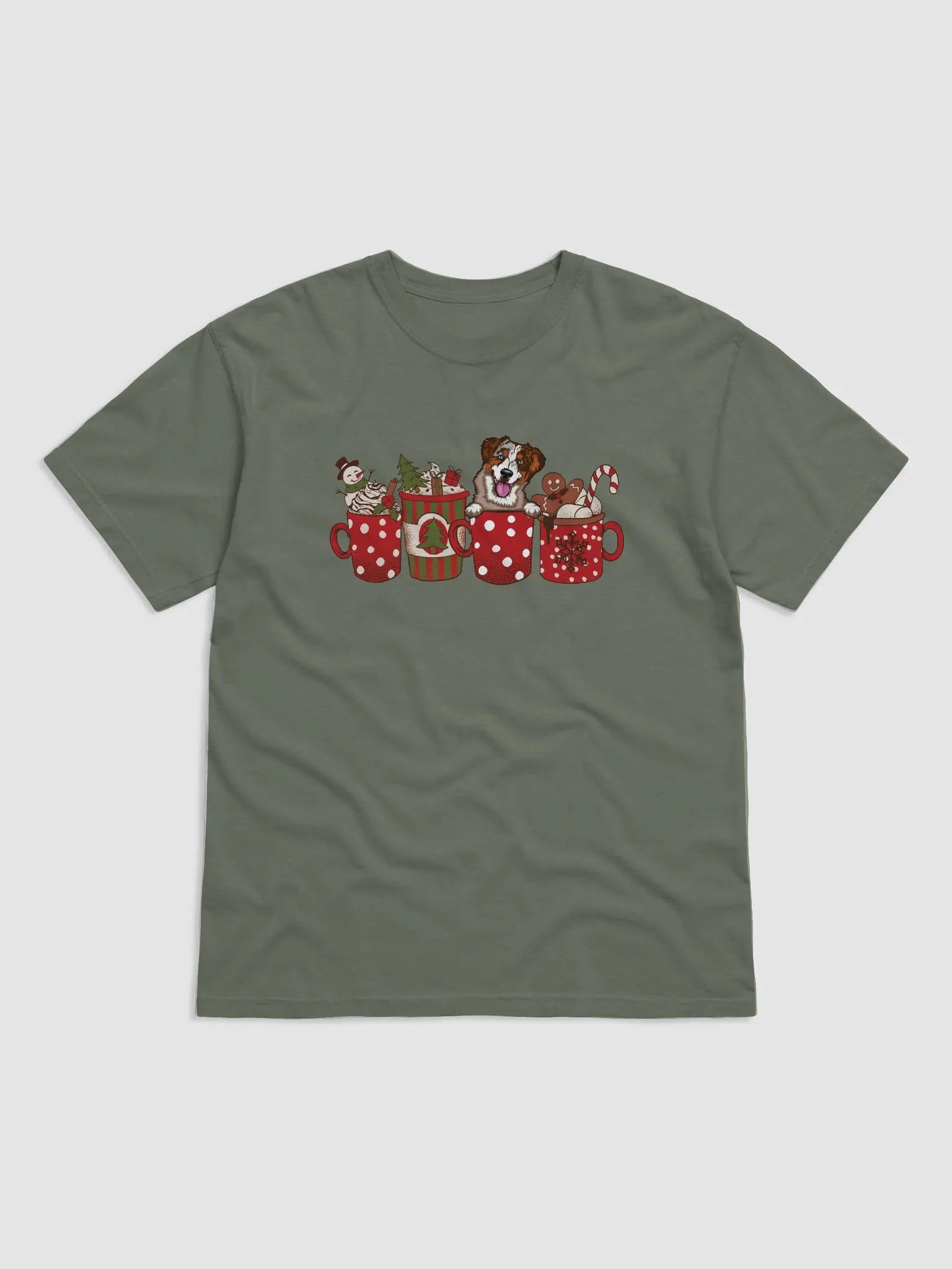 Cute Australian Shepherd(Red Merle) in a Christmas Cup T-Shirt | Funny Christmas Aussie Pup in a Cup product image (19)
