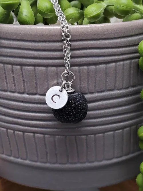 Personalized 18" Initial Lava Necklace – Aromatherapy Diffuser Necklace | Minimalist Jewelry | Stainless Steel product image (2)