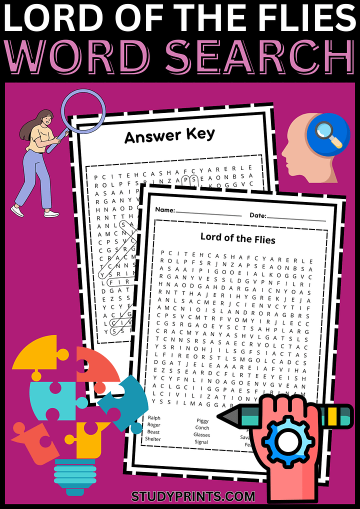 Lord of the Flies Word Search puzzle Printable product image (1)