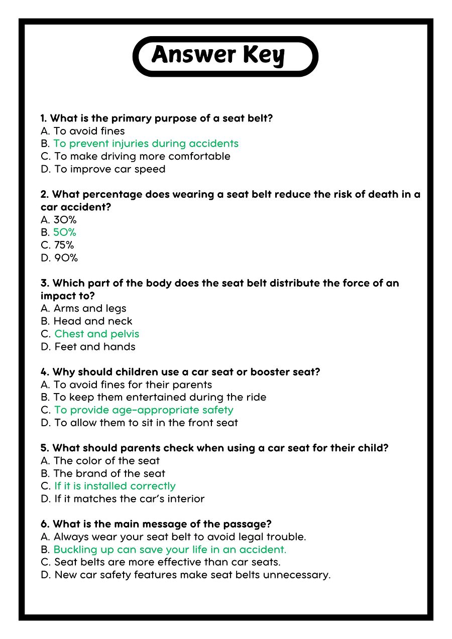 Seat Belt Safety Reading Passage with Comprehension Questions product image (4)