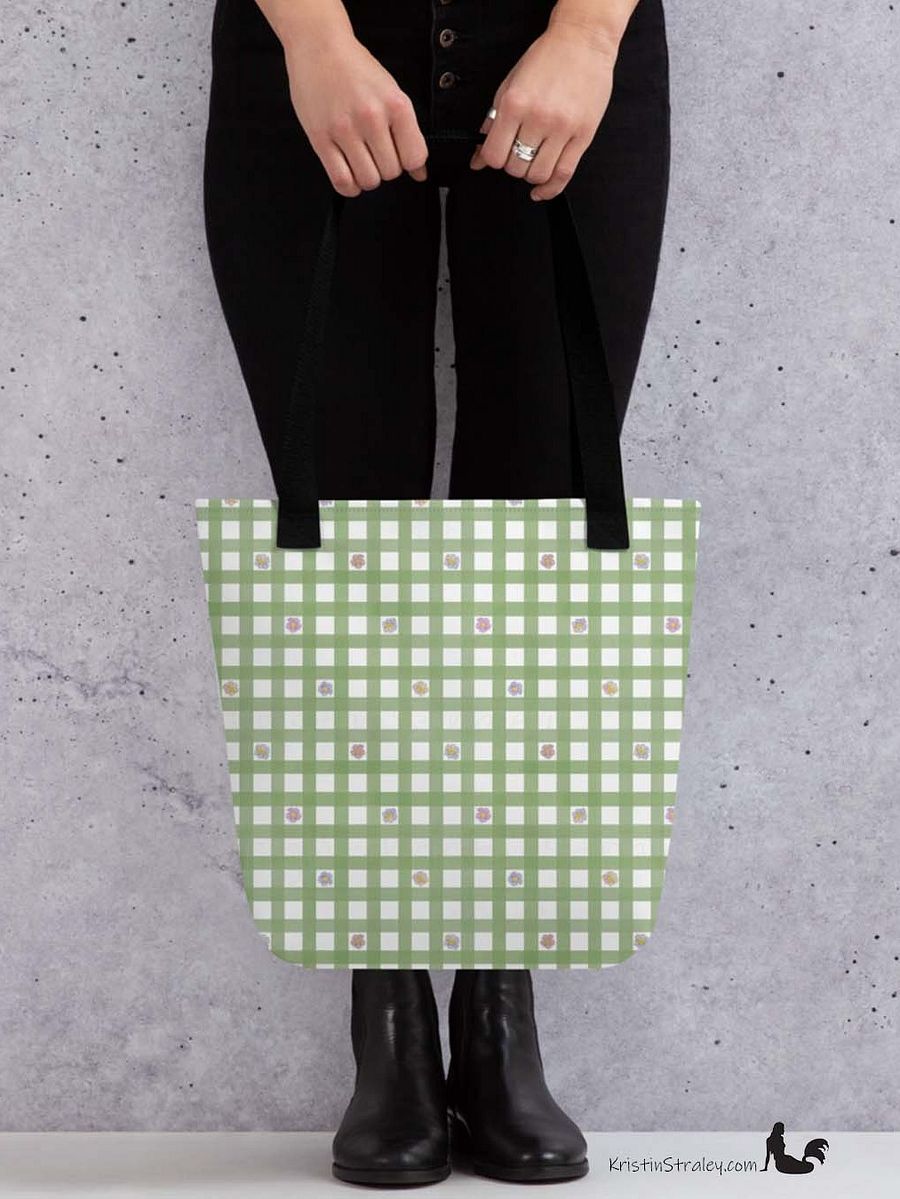 Gingham Blossoms - Small Flowers in Green Gingham Tote Bag product image (6)