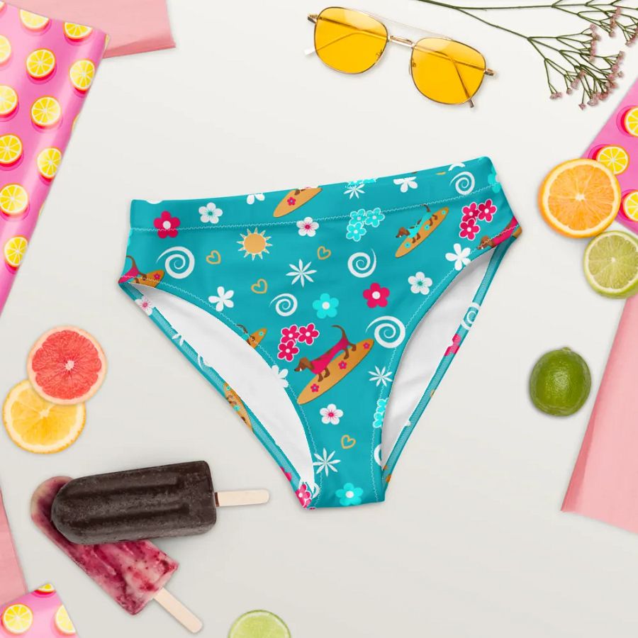 Surfing Dachshund Pattern High Waisted Bikini Bottom product image (8)