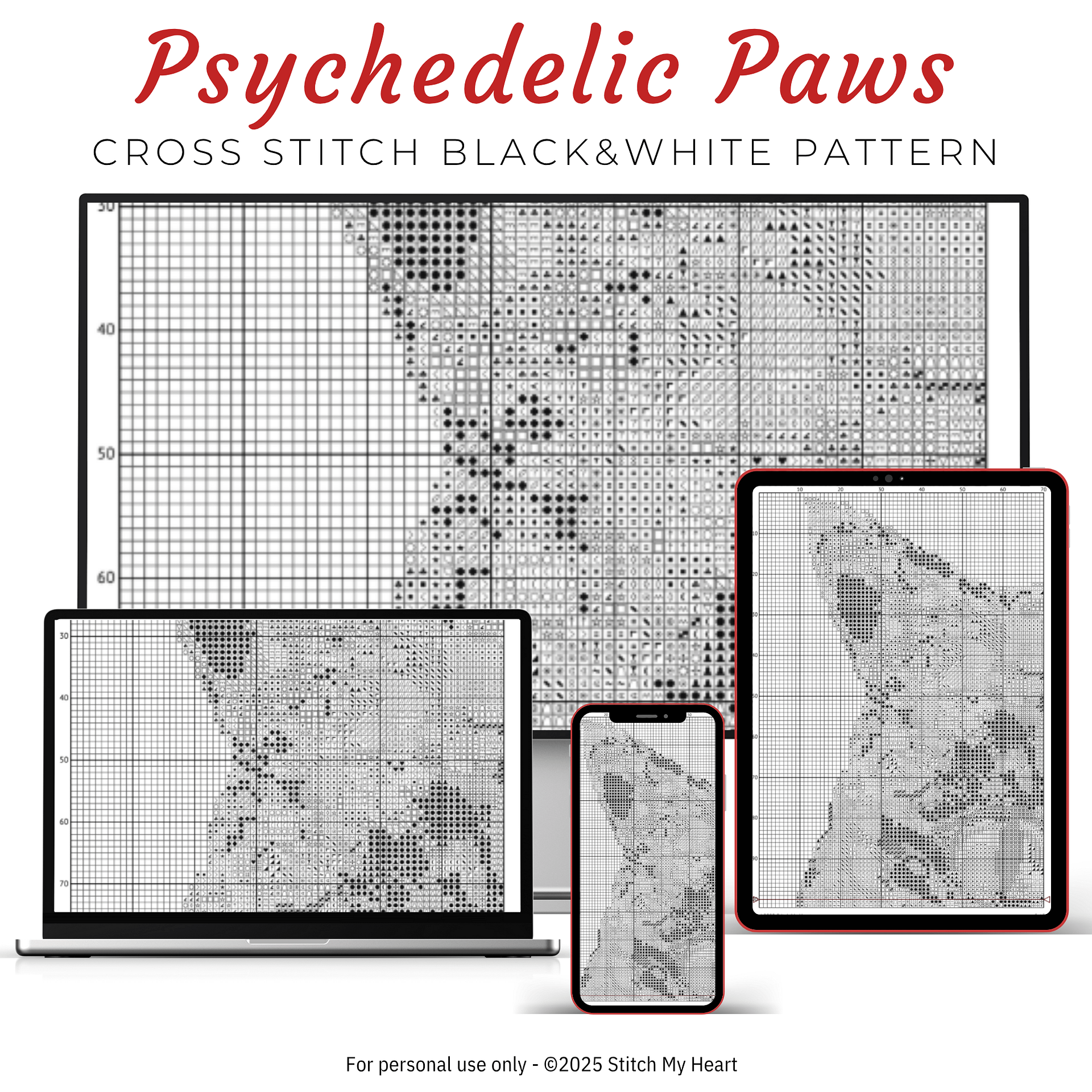 Psychedelic Paws Cross Stitch Pattern product image (4)