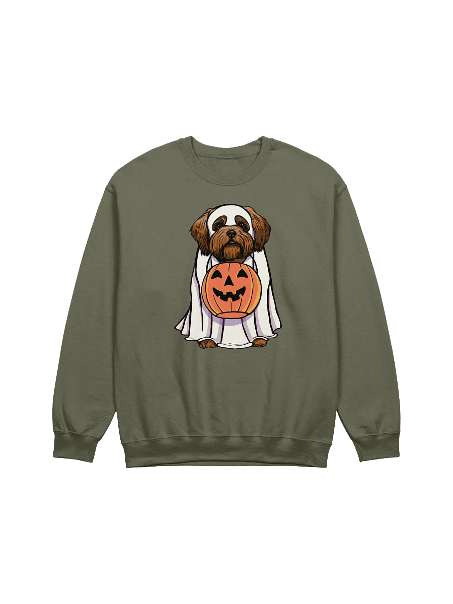 Funny Halloween Shih Tzu(Red) Sweatshirt | Funny Dog Wearing a Ghost Costume and Holding a Pumpkin Basket product image (17)